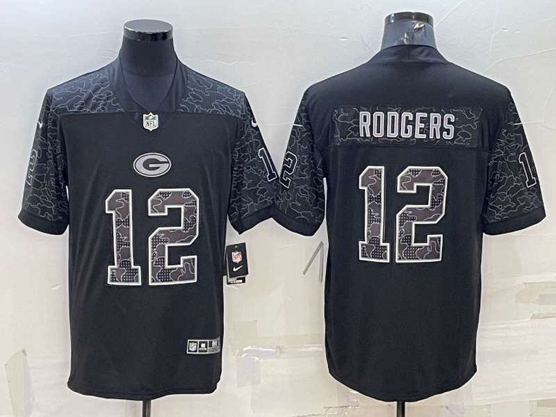 Men’s Green Bay Packers Aaron Rodgers #12 Black Retired RFLCTV Limited Jersey