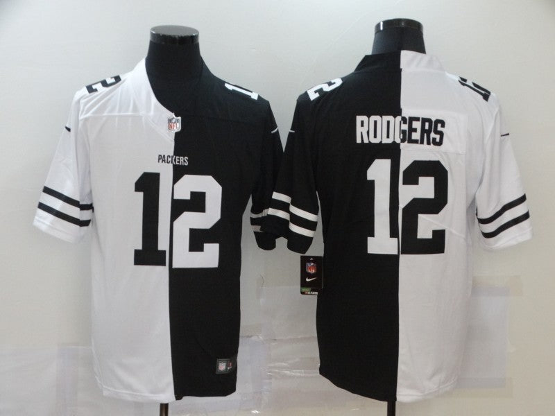 Men’s Green Bay Packers Aaron Rodgers #12 Black/White Jersey