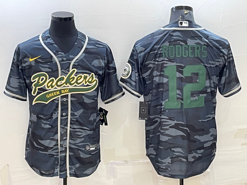 Men’s Green Bay Packers Aaron Rodgers #12 Grey camouflage Jersey Joint Edition