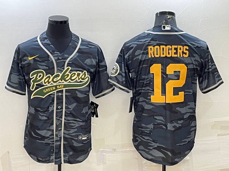 Men’s Green Bay Packers Aaron Rodgers #12 Grey camouflage Jersey Joint Edition