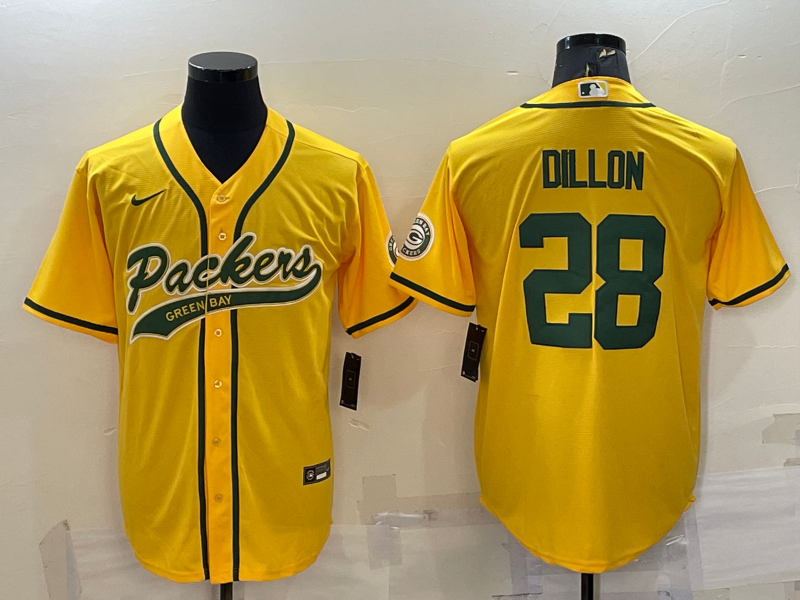 Men’s Green Bay Packers AJ Dillon #28 Gold Inverted Team Jersey Joint Edition