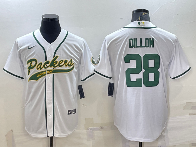 Men’s Green Bay Packers AJ Dillon #28 White Jersey Joint Edition
