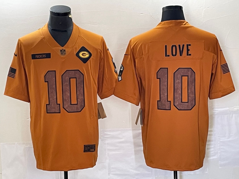 Men’s Green Bay Packers Jordan Love #10 Brown 2023 Salute To Service Retired Limited Jersey