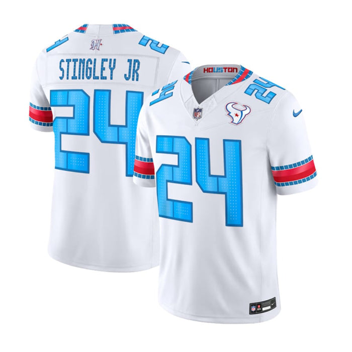 Men’s Houston Texans #24 Derek Stingley Jr. White 2026 F.U.S.E. ‘HOUSTON/US’ Rivalries Collection Limited Stitched Football Jersey