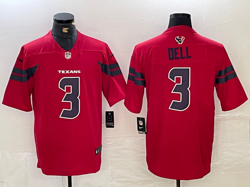 Men’s Houston Texans Tank Dell #3 Red Alternate Jersey