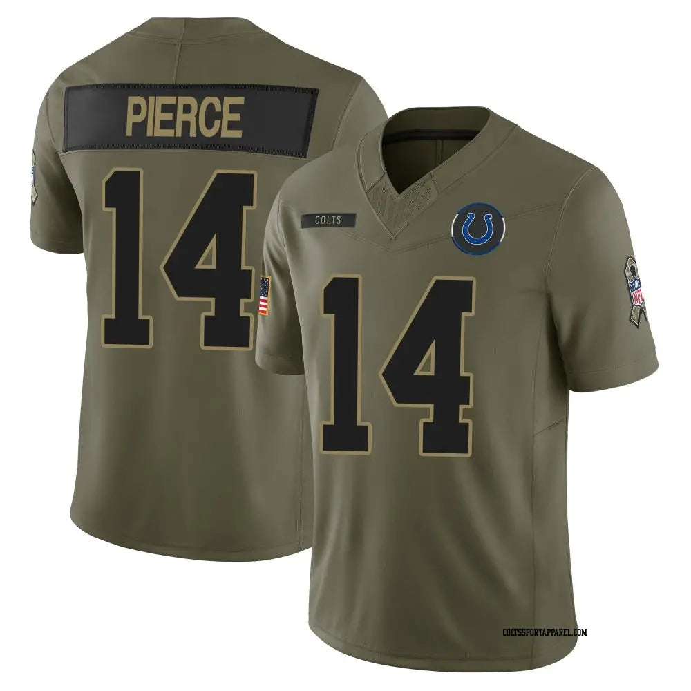Mens Indianapolis Colts #14 Alec Pierce 2025 Salute to Service Limited Jersey – Olive