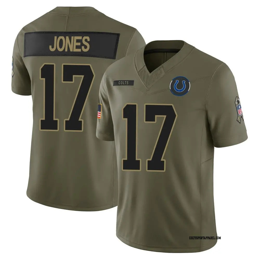 Mens Indianapolis Colts #17 Daniel Jones 2025 Salute to Service Limited Jersey – Olive