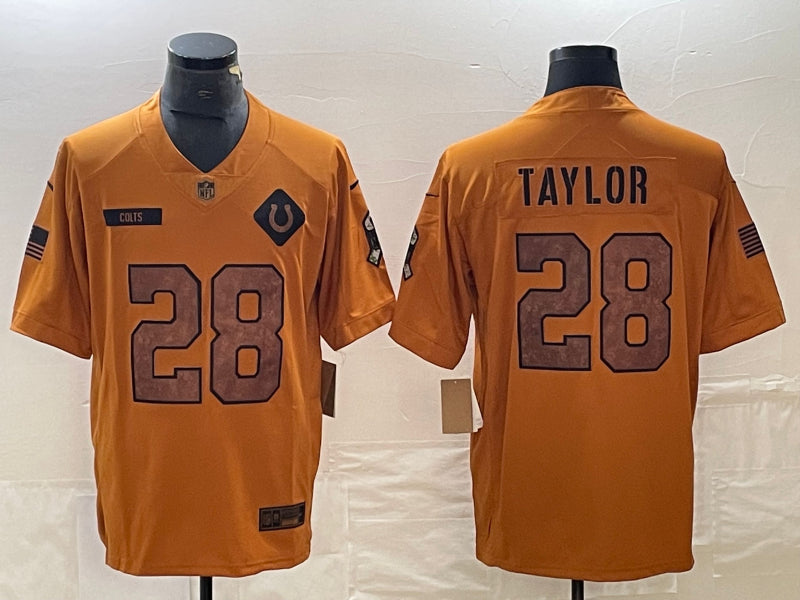 Men’s Indianapolis Colts Jonathan Taylor #28 Brown 2023 Salute To Service Limited Jersey