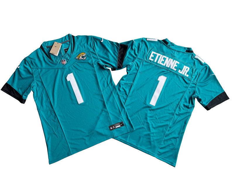 Men’s Jacksonville Jaguars #1 Travis Etienne Jr. Nike Teal Alternate 2023 F.U.S.E. Vapor Limited Jersey