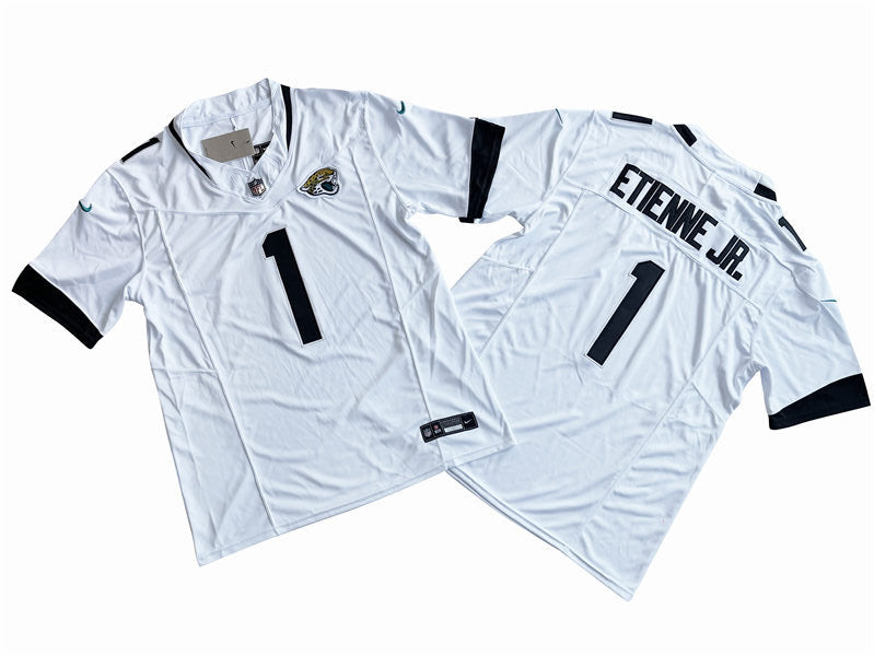 Men’s Jacksonville Jaguars #1 Travis Etienne Jr. Nike White 2023 F.U.S.E. Vapor Limited Jersey