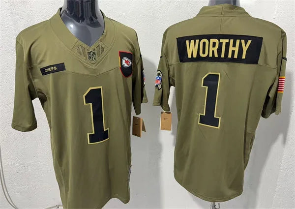 Mens Kansas City Chiefs #1 Xavier Worthy Nike 2025 Salute to Service Limited Jersey – Olive