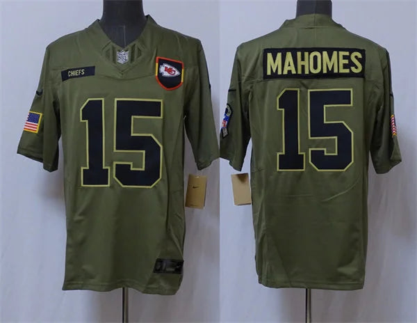 Mens Kansas City Chiefs #15 Patrick Mahomes Nike 2025 Salute to Service Limited Jersey – Olive