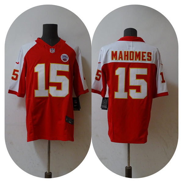 Men’s Kansas City Chiefs #15 Patrick Mahomes Red White Gratitude F.U.S.E. Vapor Limited Jersey