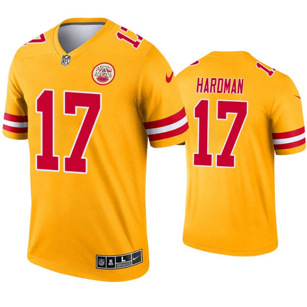 Men’s Kansas City Chiefs #17 Mecole Hardman Nike Gold Inverted Legend Jersey