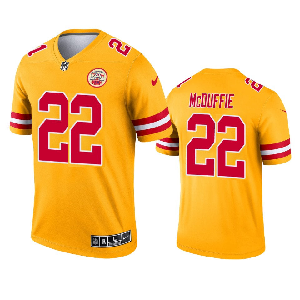 Men’s Kansas City Chiefs #22 Trent McDuffie Stitched Gold Inverted Legend Jersey