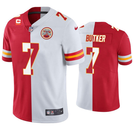 Men’s Kansas City Chiefs #7 Harrison Butker Nike Red White Split Two Tone Jersey