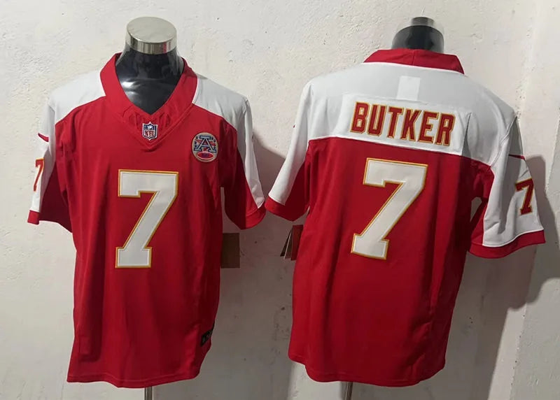 Men’s Kansas City Chiefs #7 Harrison Butker Red White Gratitude F.U.S.E. Vapor Limited Jersey