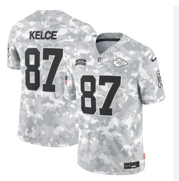 Men’s Kansas City Chiefs #87 Travis Kelce Arctic Camo 2024 Salute To Service Limited Jersey