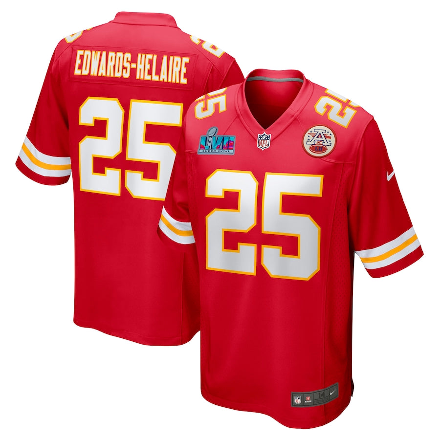 Men’s Kansas City Chiefs Clyde Edwards-Helaire #25 Red Super Bowl LVII Patch Jersey