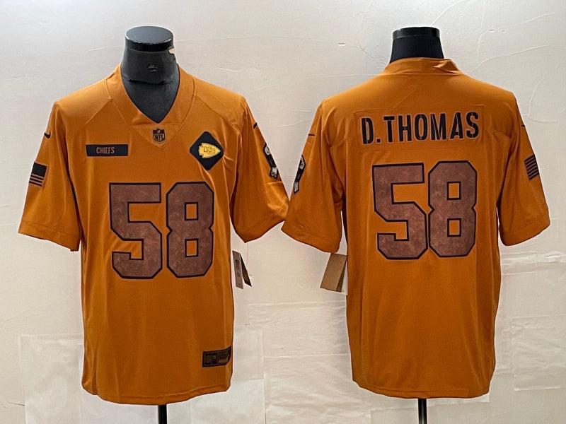 Men’s Kansas City Chiefs Derrick Thomas #58 Brown 2023 Salute To Service Retired Limited Jersey