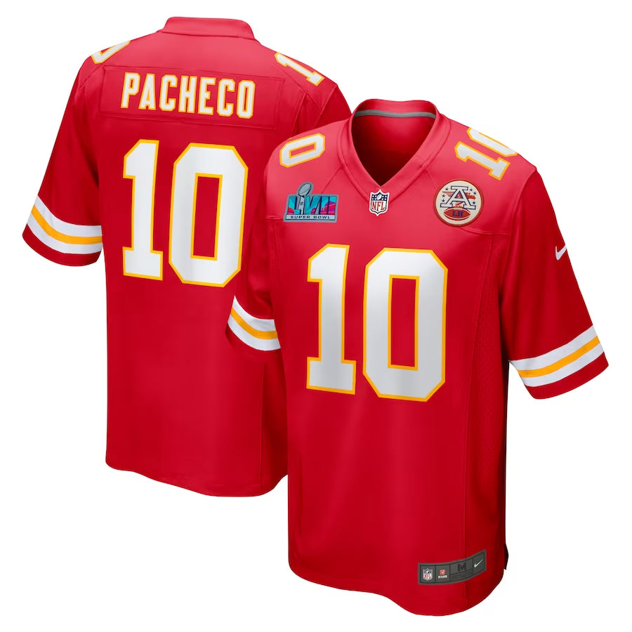 Men’s Kansas City Chiefs Isiah Pacheco #10 Red Super Bowl LVII Patch Jersey