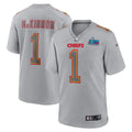 Men’s Kansas City Chiefs Jerick McKinnon #1 Gray Super Bowl LVII Patch Atmosphere Jersey