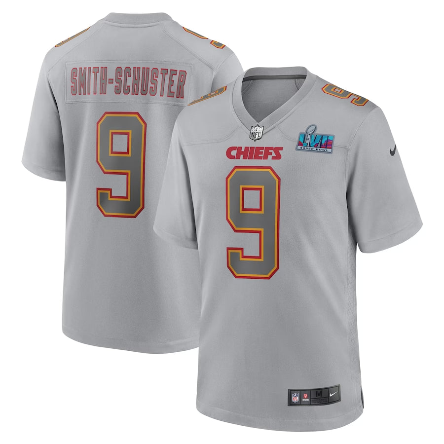 Men’s Kansas City Chiefs JuJu Smith-Schuster #9 Gray Super Bowl LVII Patch Atmosphere Jersey