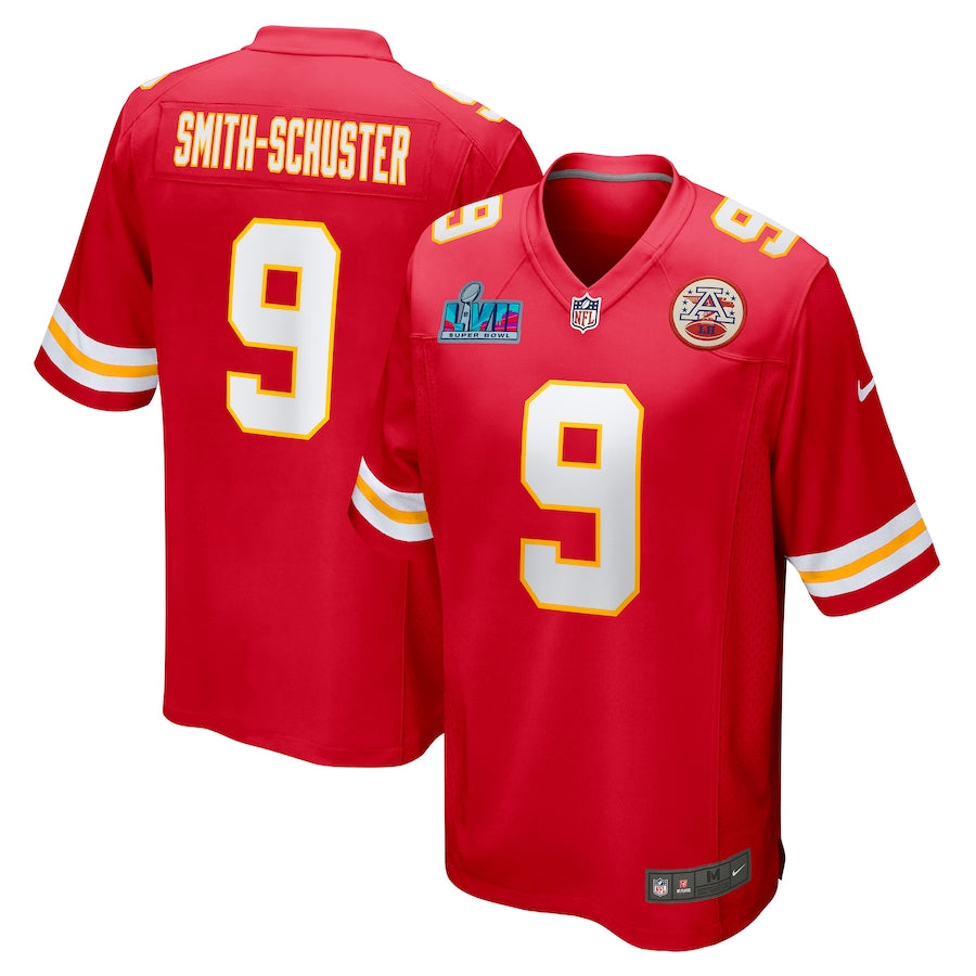 Men’s Kansas City Chiefs JuJu Smith-Schuster #9 Red Super Bowl LVII Patch Jersey