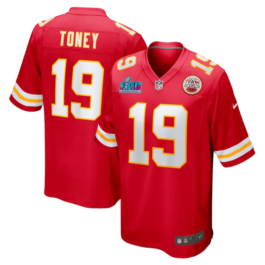 Men’s Kansas City Chiefs Kadarius Toney #19 Red Super Bowl LVII Patch Jersey