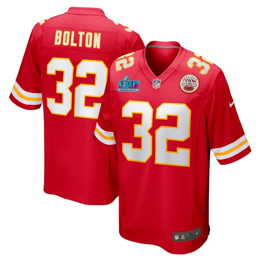 Men’s Kansas City Chiefs Nick Bolton #32 Red Super Bowl LVII Patch Jersey