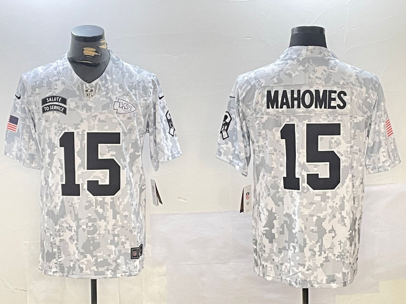 Men’s Kansas City Chiefs Patrick Mahomes #15 Arctic Camo 2024 Salute to Service Limited Jersey
