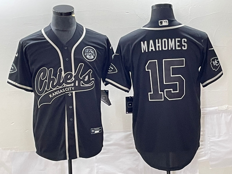 Men’s Kansas City Chiefs Patrick Mahomes #15 Black Authentic Jersey Joint Edition