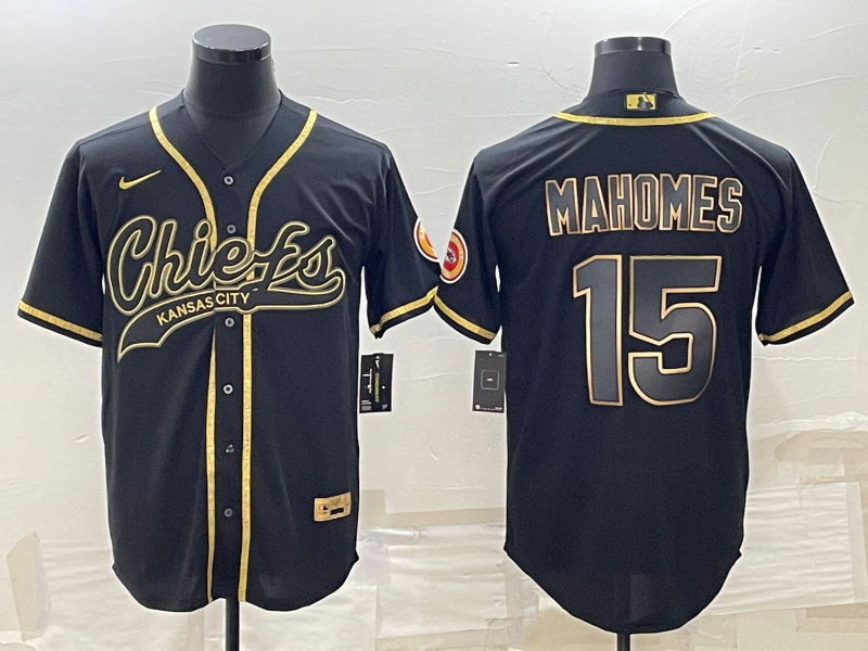 Men’s Kansas City Chiefs Patrick Mahomes #15 Black Jersey Joint Edition