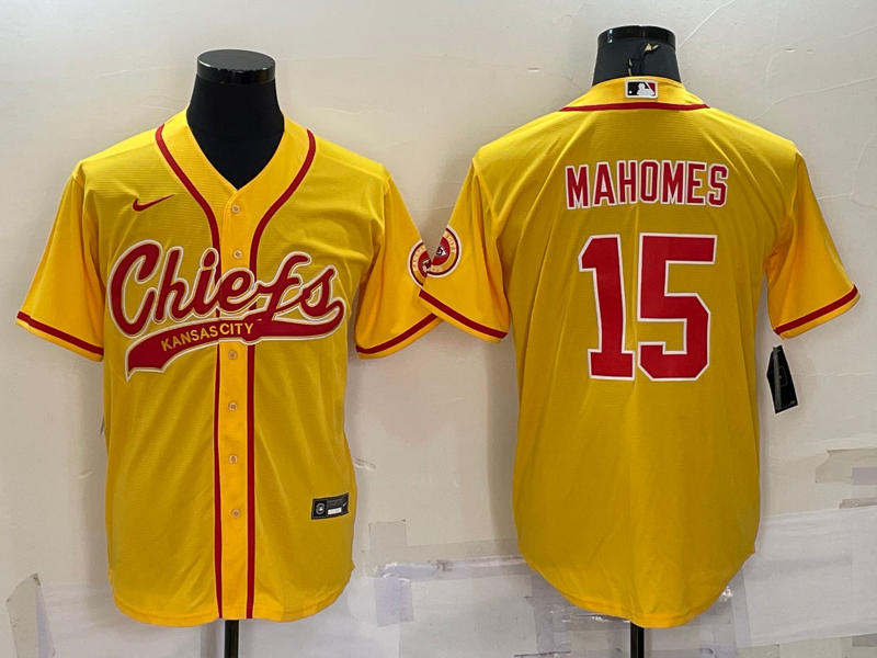 Men’s Kansas City Chiefs Patrick Mahomes #15 Gold Jersey Joint Edition