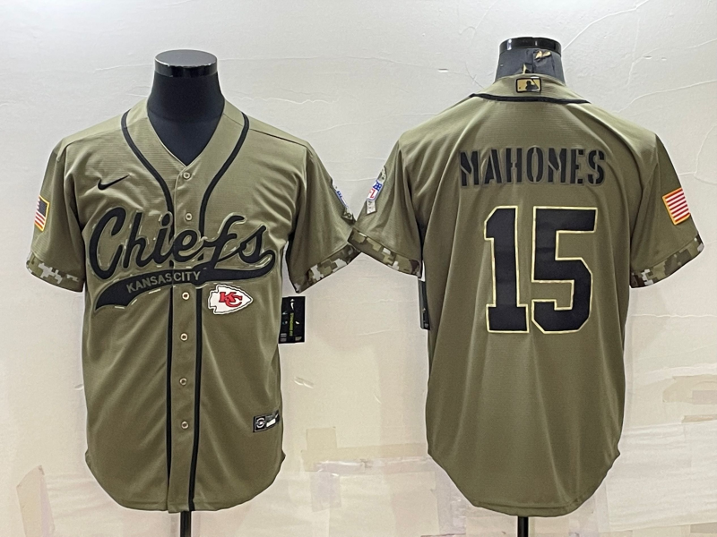Men’s Kansas City Chiefs Patrick Mahomes #15 Olive 2022 Salute To Service Limited Jersey Joint Edition
