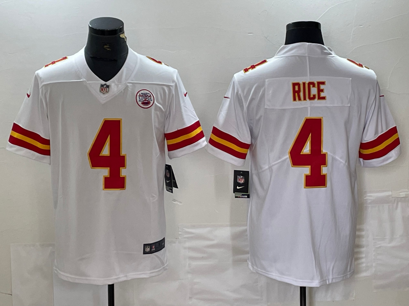 Men’s Kansas City Chiefs Rashee Rice #4 White Jersey