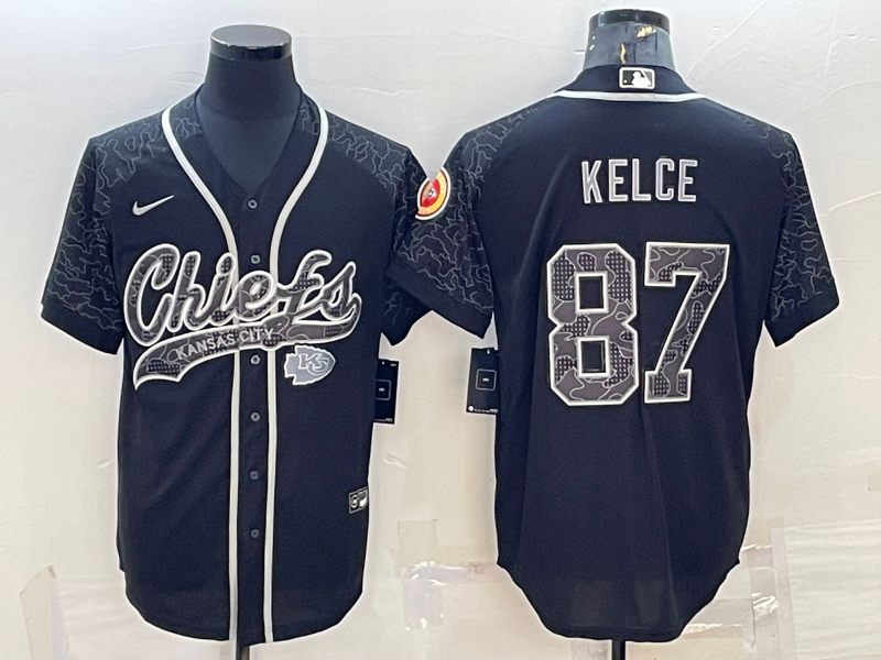 Men’s Kansas City Chiefs Travis Kelce #87 Black RFLCTV Limited Jersey Joint Edition