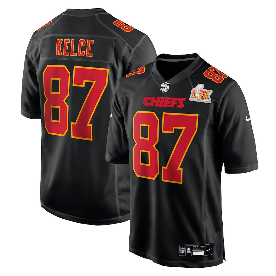 Men’s Kansas City Chiefs Travis Kelce #87 Carbon Black Super Bowl LIX Jersey