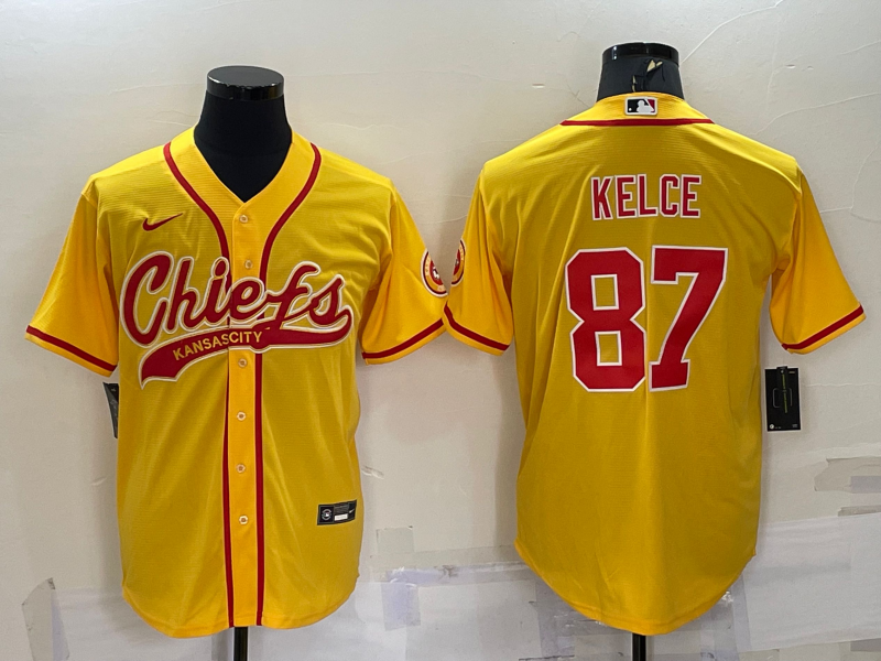 Men’s Kansas City Chiefs Travis Kelce #87 Gold Jersey Joint Edition
