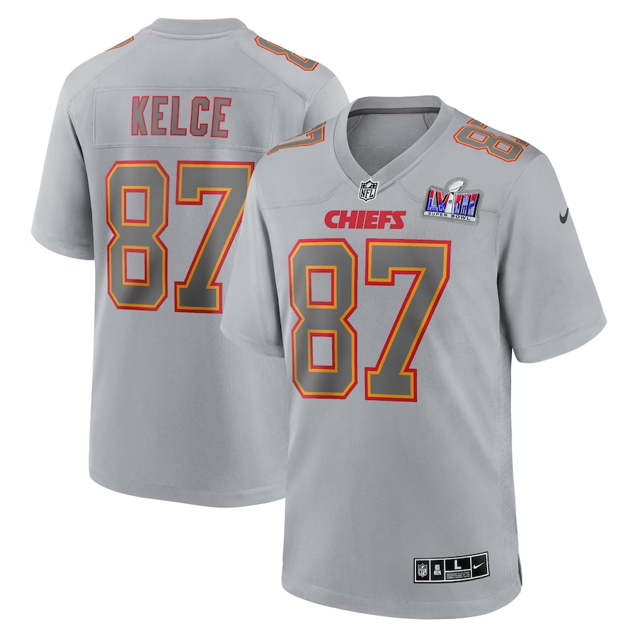 Men’s Kansas City Chiefs Travis Kelce #87 Gray Super Bowl LVIII Atmosphere Jersey