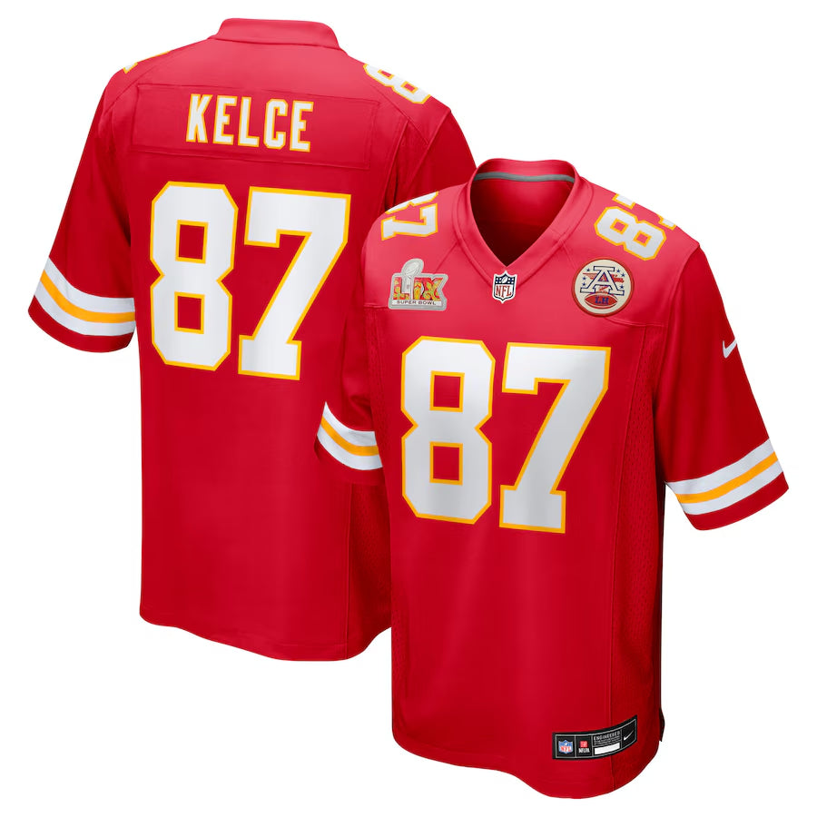 Men’s Kansas City Chiefs Travis Kelce #87 Red Super Bowl LIX Jersey