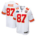 Men’s Kansas City Chiefs Travis Kelce #87 White Super Bowl LVII Patch Away Jersey