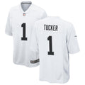Men’s Las Vegas Raiders #1 Tre Tucker  Nike White Vapor F.U.S.E. Limited Player Jersey