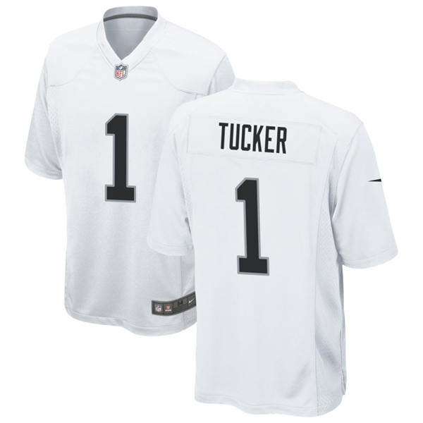 Men’s Las Vegas Raiders #1 Tre Tucker  Nike White Vapor F.U.S.E. Limited Player Jersey