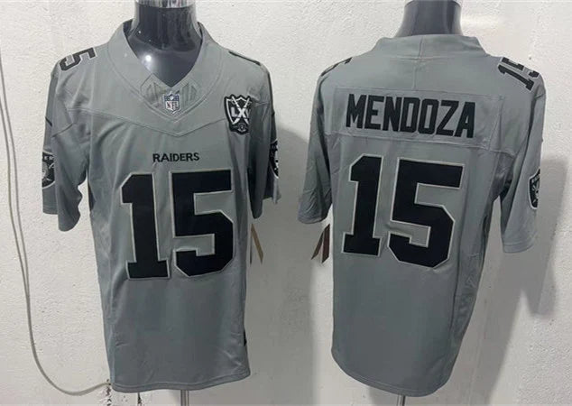Men’s Las Vegas Raiders #15 Fernando Mendoza Gray 65TH Anniversary Gratitude F.U.S.E. Limited Jersey