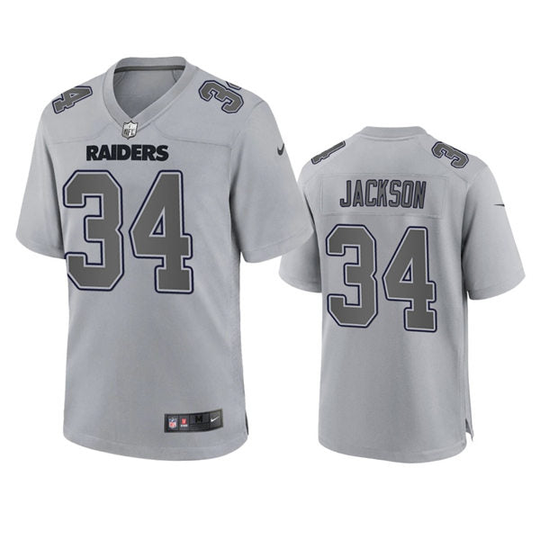 Men’s Las Vegas Raiders #34 Bo Jackson Gray Atmosphere Fashion Game Jersey