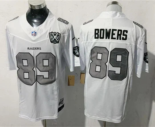 Men’s Las Vegas Raiders #89 Brock Bowers White Silver 1960-2024 65TH Anniversary Gratitude F.U.S.E. Limited Jersey