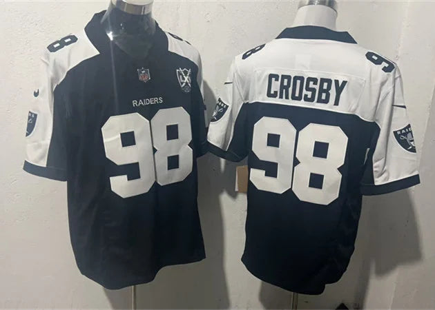 Men’s Las Vegas Raiders #98 Maxx Crosby Black White Gratitude F.U.S.E. Limited Jersey