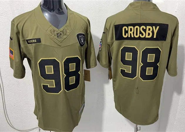 Men’s Las Vegas Raiders #98 Maxx Crosby Nike 2025 Salute to Service Limited Jersey – Olive