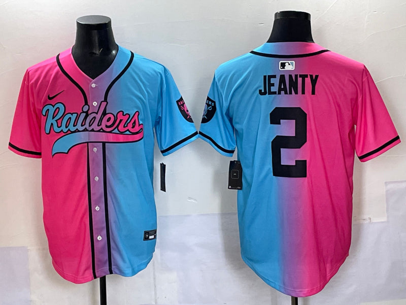 Men’s Las Vegas Raiders Ashton Jeanty #2 Pink/Blue Jersey